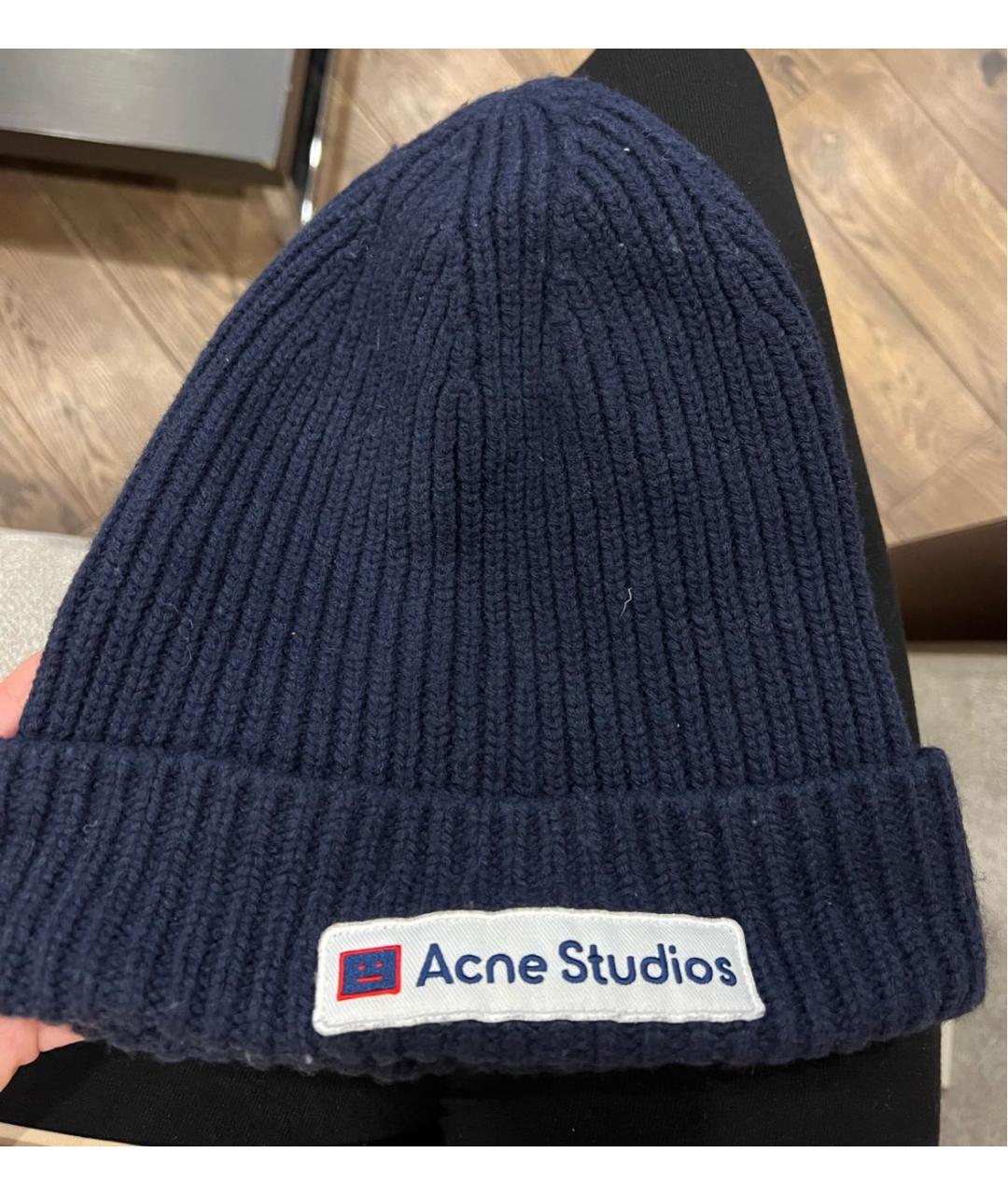 ACNE STUDIOS Темно-синяя шерстяная шапка, фото 2