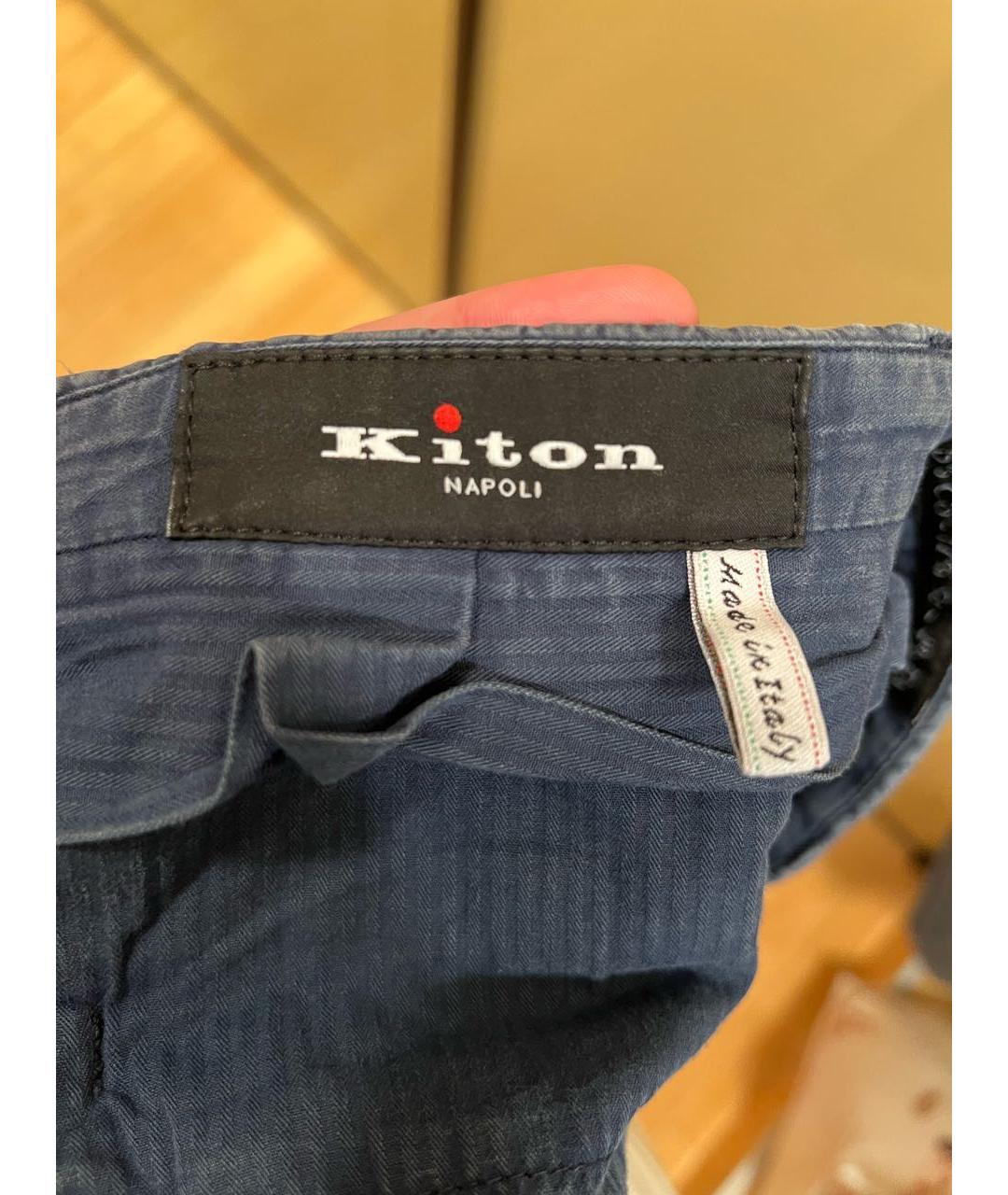 KITON Темно-синие хлопко-эластановые повседневные брюки, фото 3