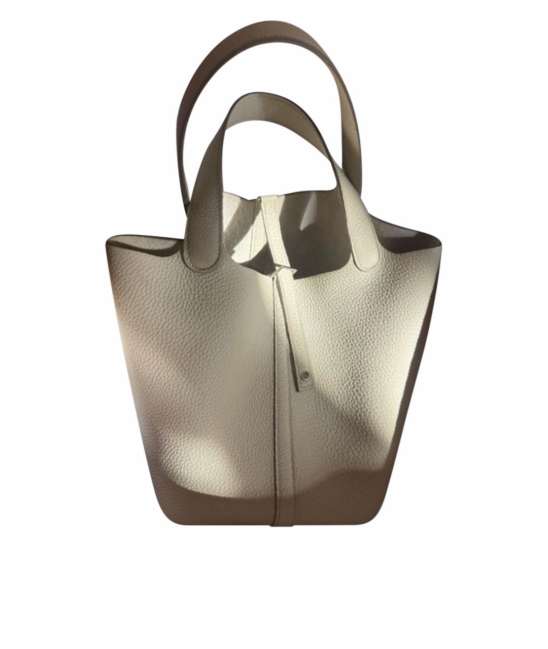 HERMES Бежевая кожаная сумка с короткими ручками, фото 1