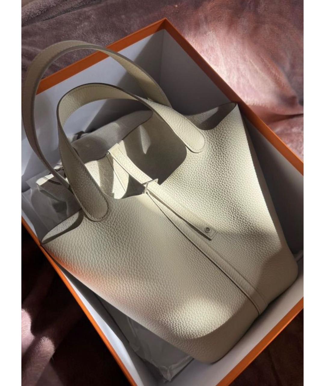 HERMES Бежевая кожаная сумка с короткими ручками, фото 7