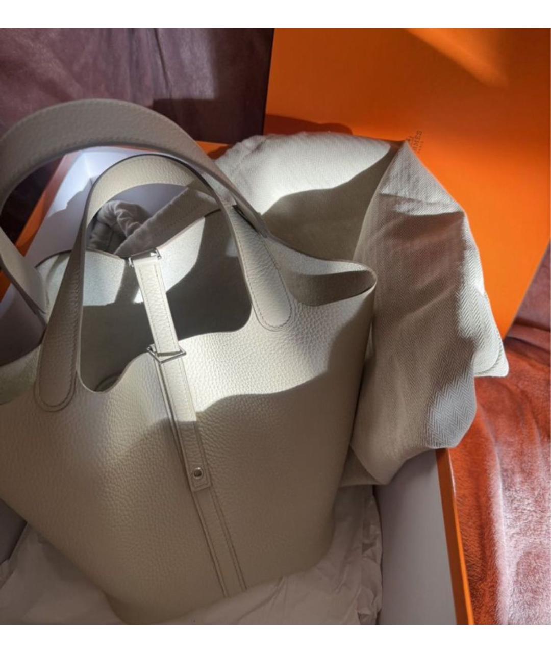 HERMES Бежевая кожаная сумка с короткими ручками, фото 6