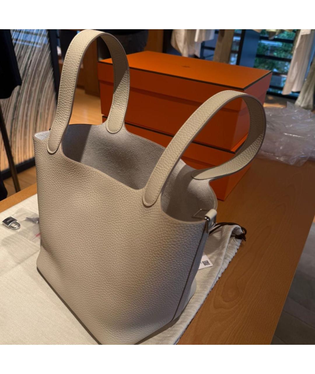 HERMES Бежевая кожаная сумка с короткими ручками, фото 5