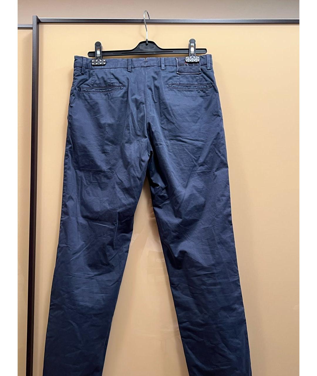 KITON Темно-синие хлопко-эластановые повседневные брюки, фото 2