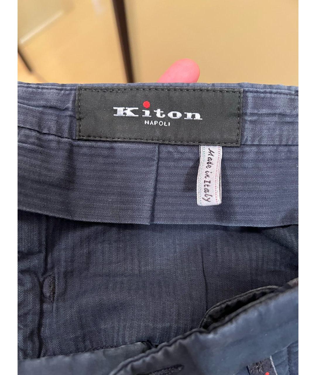 KITON Темно-синие хлопко-эластановые повседневные брюки, фото 3