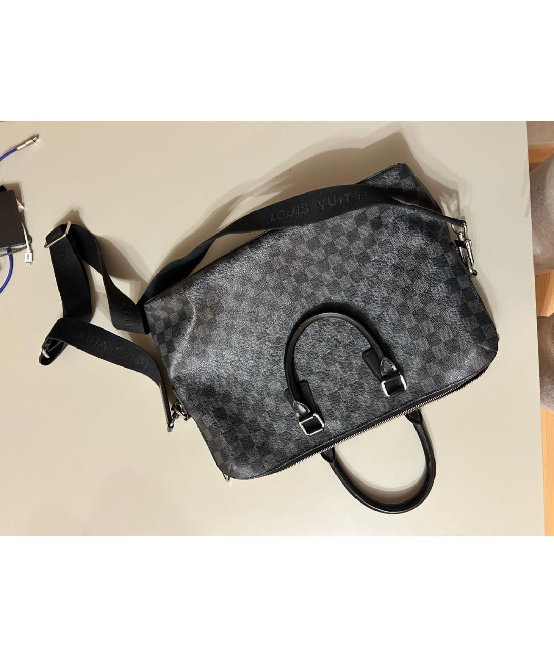 LOUIS VUITTON Антрацитовая кожаная папка для документов, фото 3