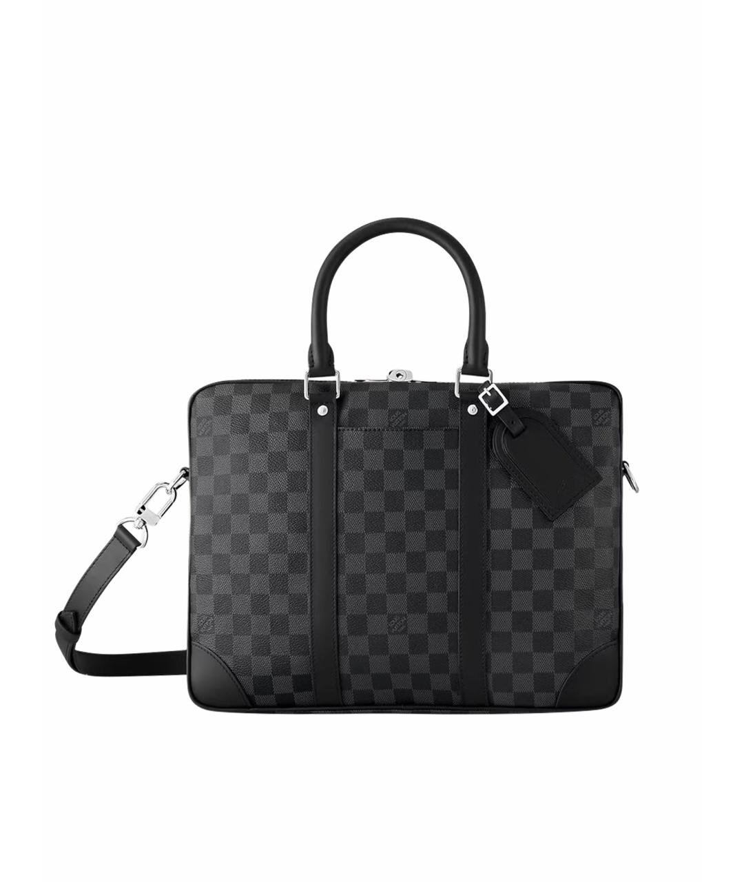 LOUIS VUITTON Антрацитовая кожаная папка для документов, фото 1