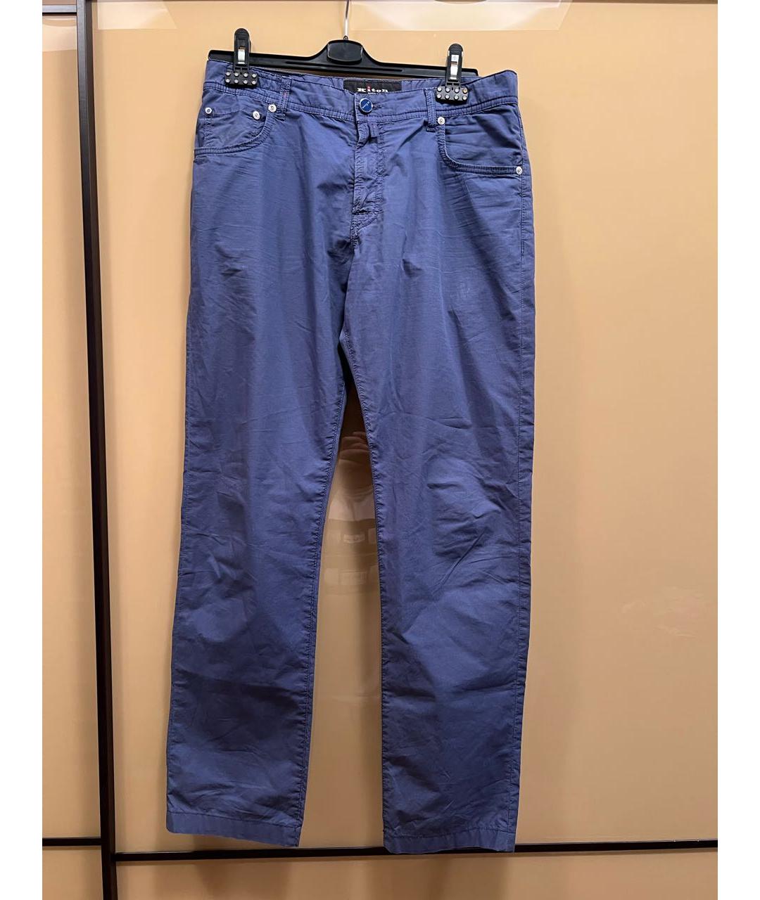 KITON Темно-синие хлопко-эластановые повседневные брюки, фото 5