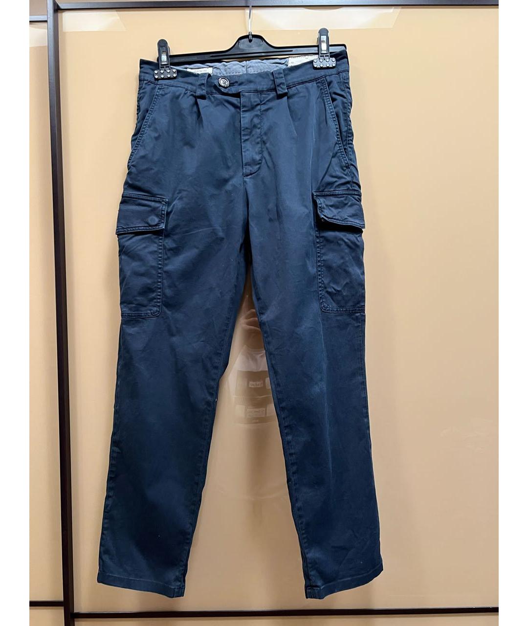 BRUNELLO CUCINELLI Темно-синие хлопко-эластановые повседневные брюки, фото 6