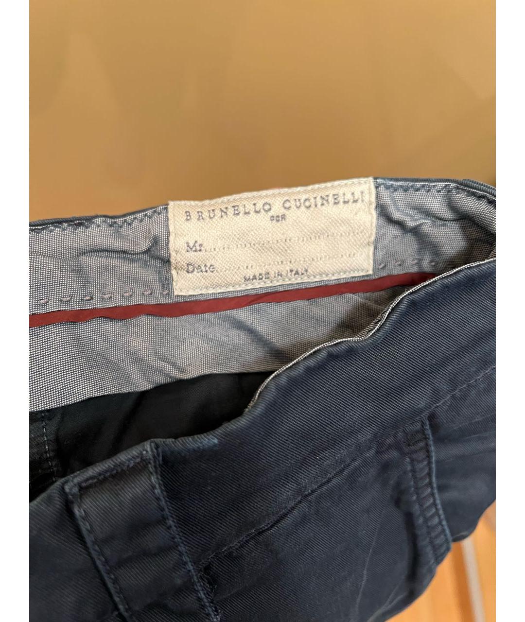 BRUNELLO CUCINELLI Темно-синие хлопко-эластановые повседневные брюки, фото 3