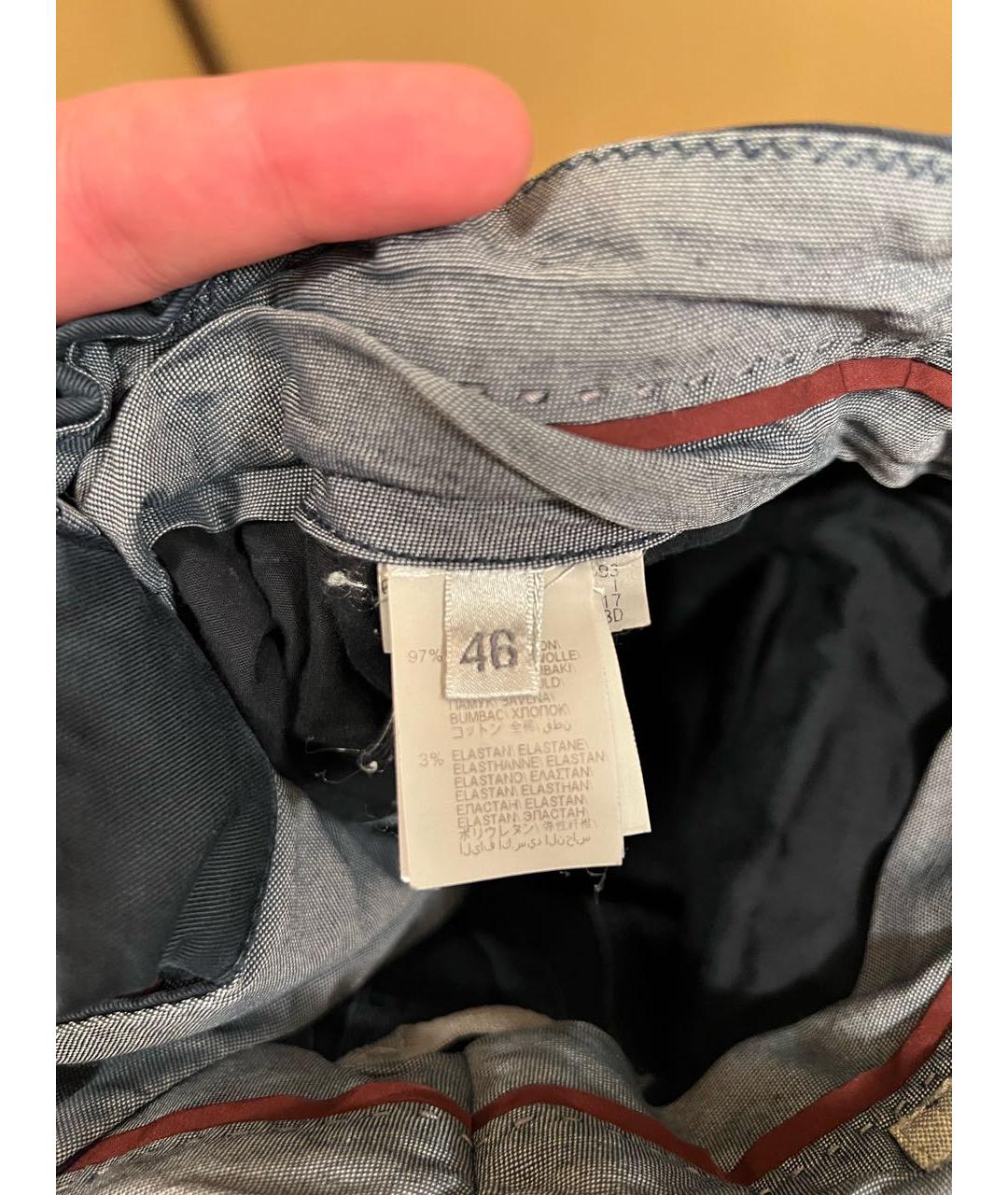 BRUNELLO CUCINELLI Темно-синие хлопко-эластановые повседневные брюки, фото 4