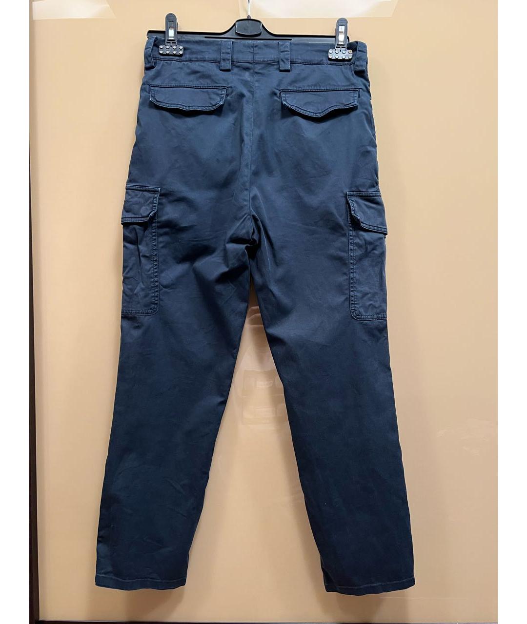 BRUNELLO CUCINELLI Темно-синие хлопко-эластановые повседневные брюки, фото 2