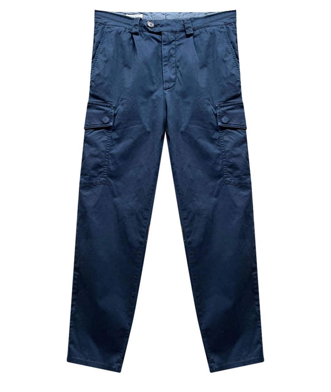 BRUNELLO CUCINELLI Темно-синие хлопко-эластановые повседневные брюки, фото 1