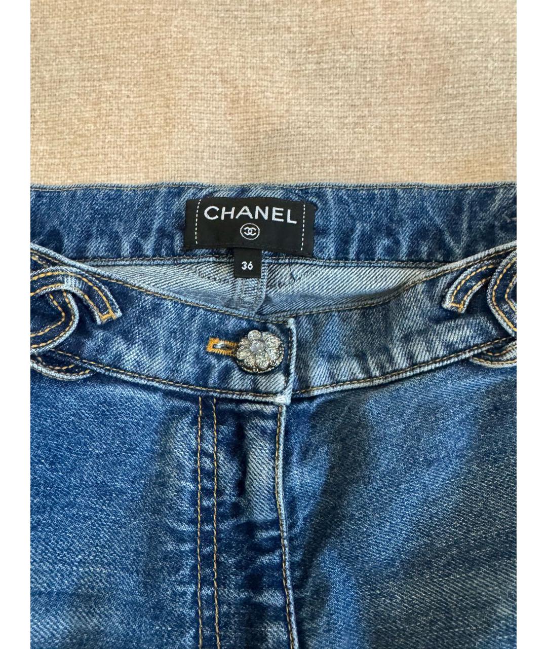 CHANEL Синие хлопко-эластановые прямые джинсы, фото 3