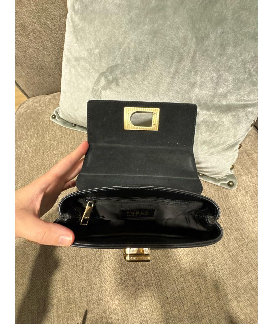FURLA Черная кожаная сумка с короткими ручками, фото 4