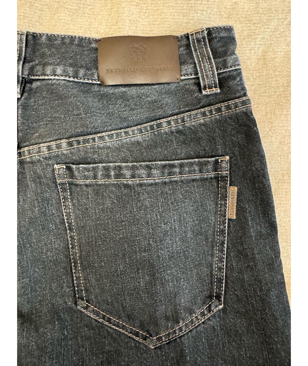 BRUNELLO CUCINELLI Антрацитовые хлопковые прямые джинсы, фото 3