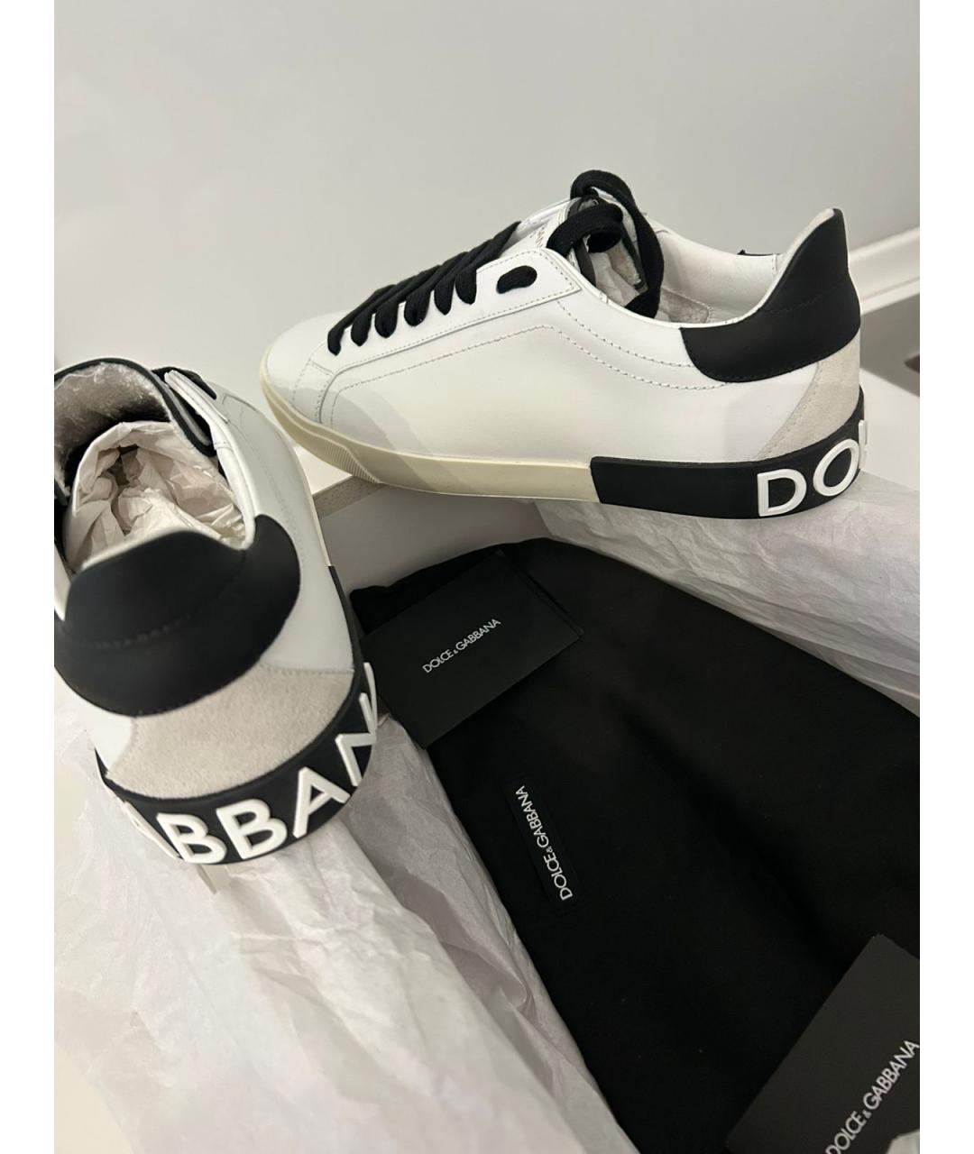 DOLCE&GABBANA Белые кожаные низкие кроссовки / кеды, фото 7