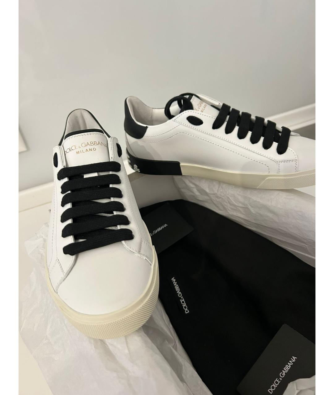 DOLCE&GABBANA Белые кожаные низкие кроссовки / кеды, фото 4