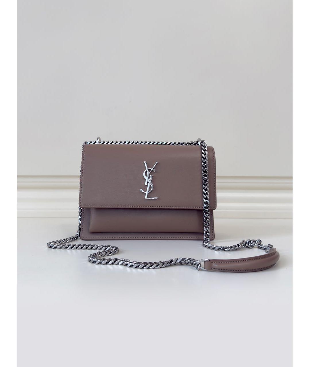 SAINT LAURENT Бежевая кожаная сумка на плечо, фото 2