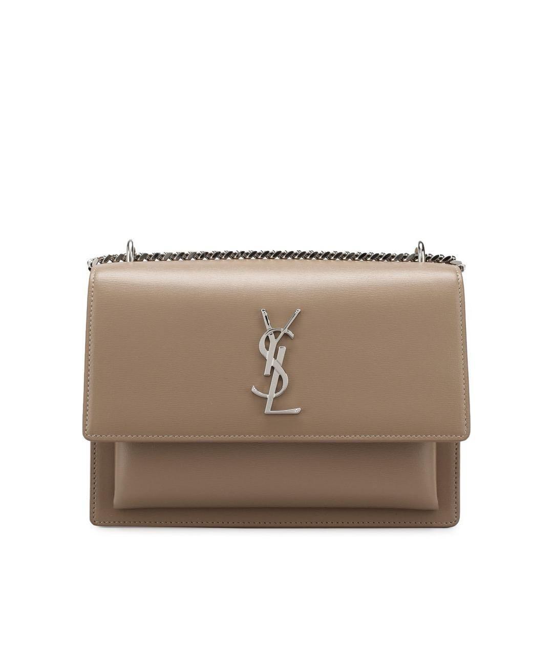 SAINT LAURENT Бежевая кожаная сумка на плечо, фото 9