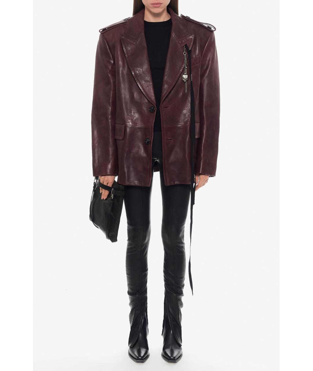 ANN DEMEULEMEESTER Бордовая кожаная куртка, фото 2