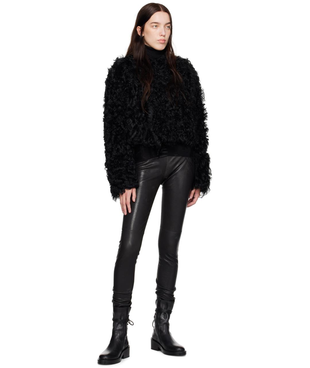 ANN DEMEULEMEESTER Черная меховая дубленка, фото 8
