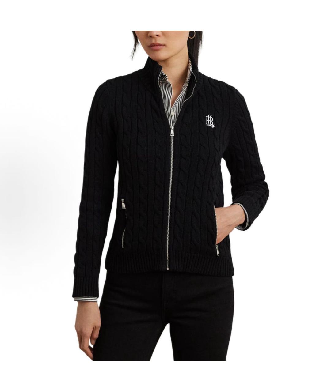 RALPH LAUREN Черный хлопковый кардиган, фото 2
