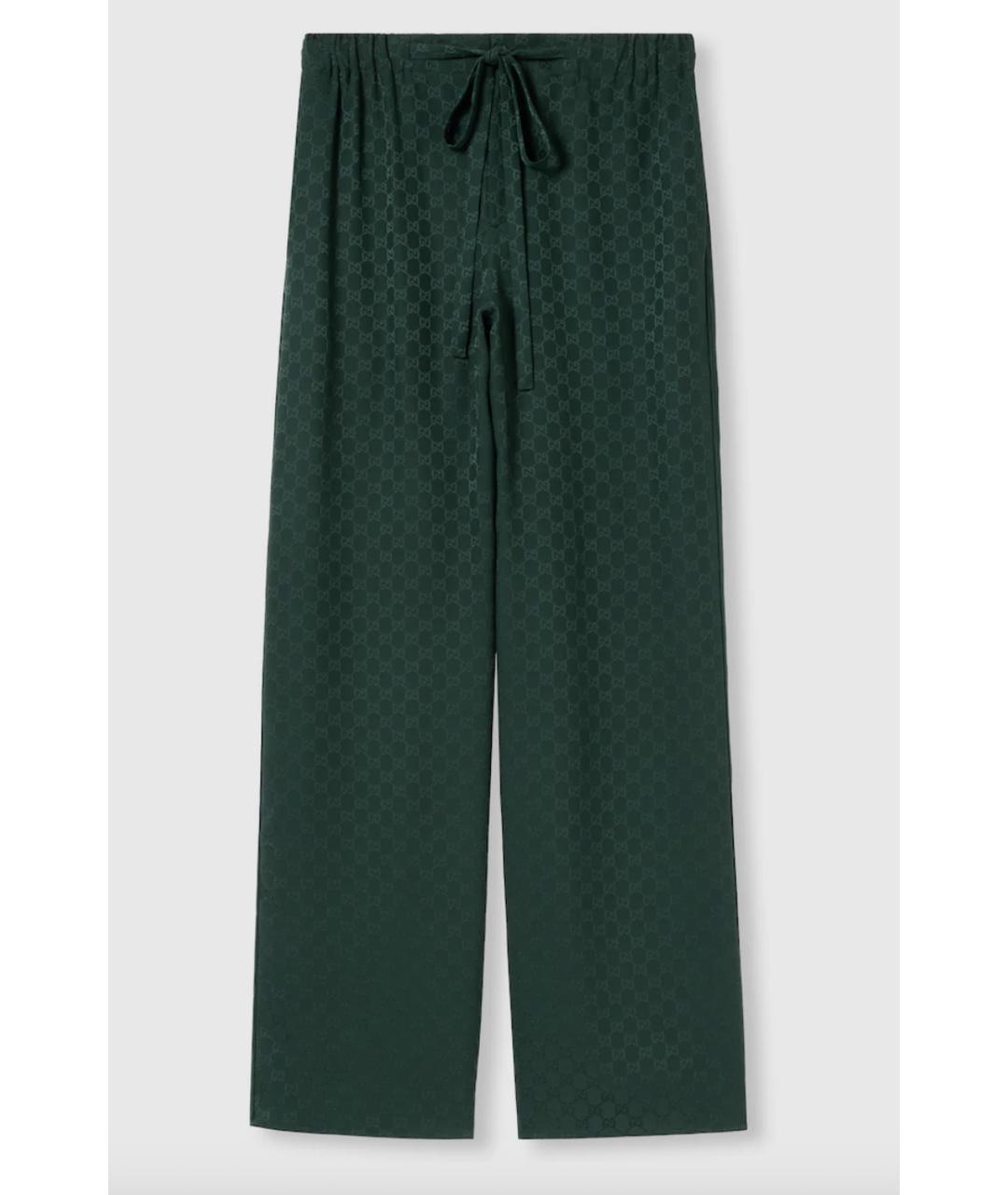 GUCCI Зеленые шелковые прямые брюки, фото 6