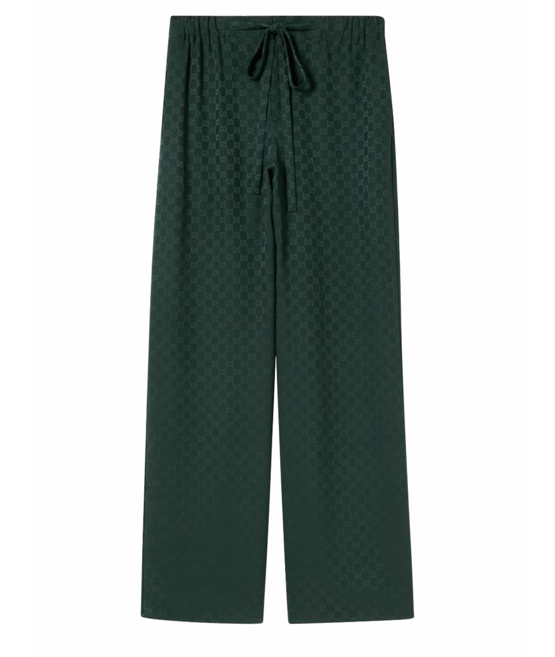 GUCCI Зеленые шелковые прямые брюки, фото 1