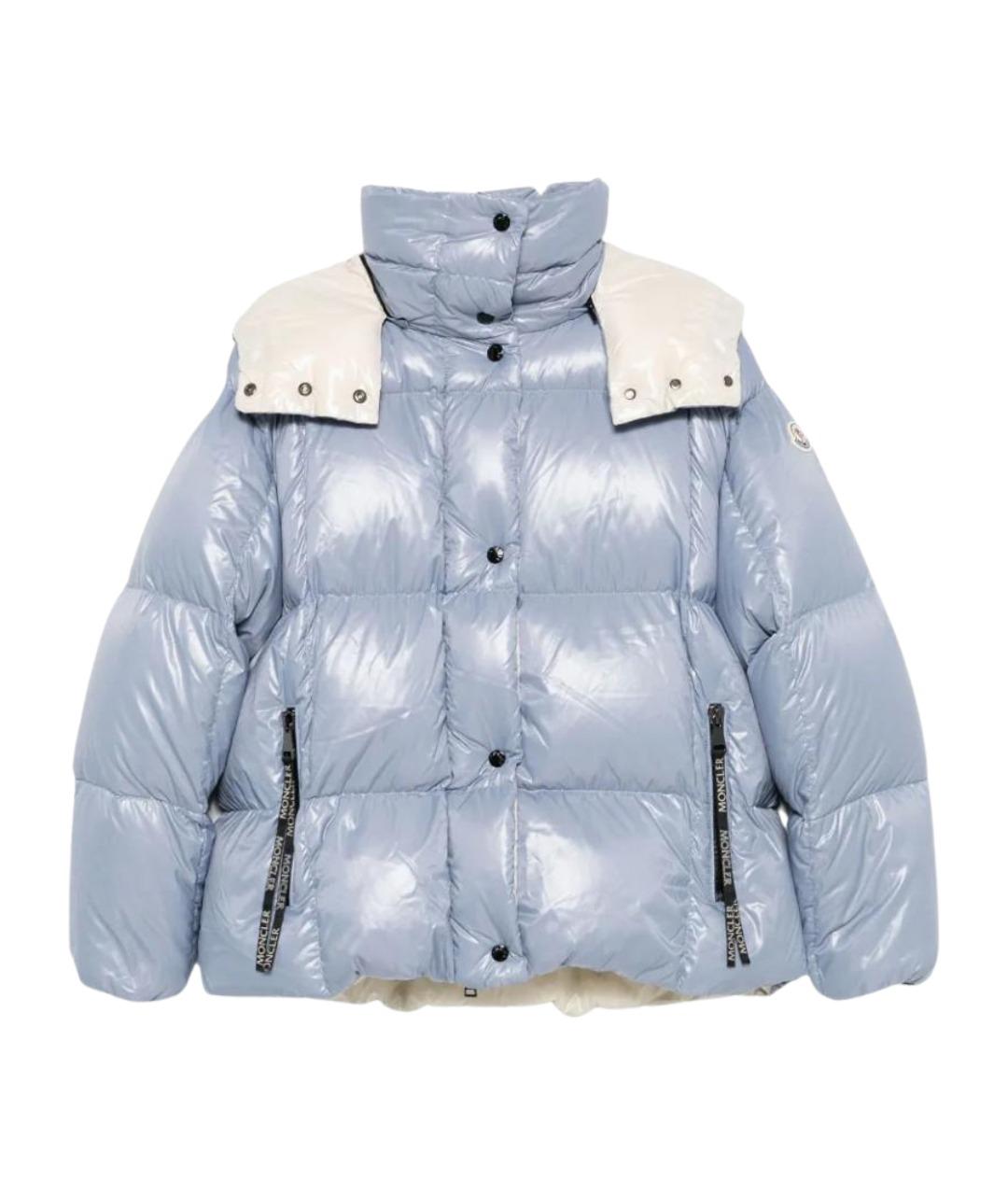 MONCLER Голубой полиамидовый пуховик, фото 1