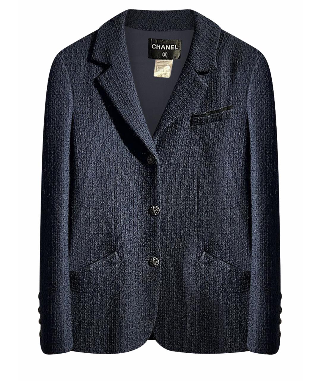 CHANEL Темно-синий шерстяной жакет/пиджак, фото 1