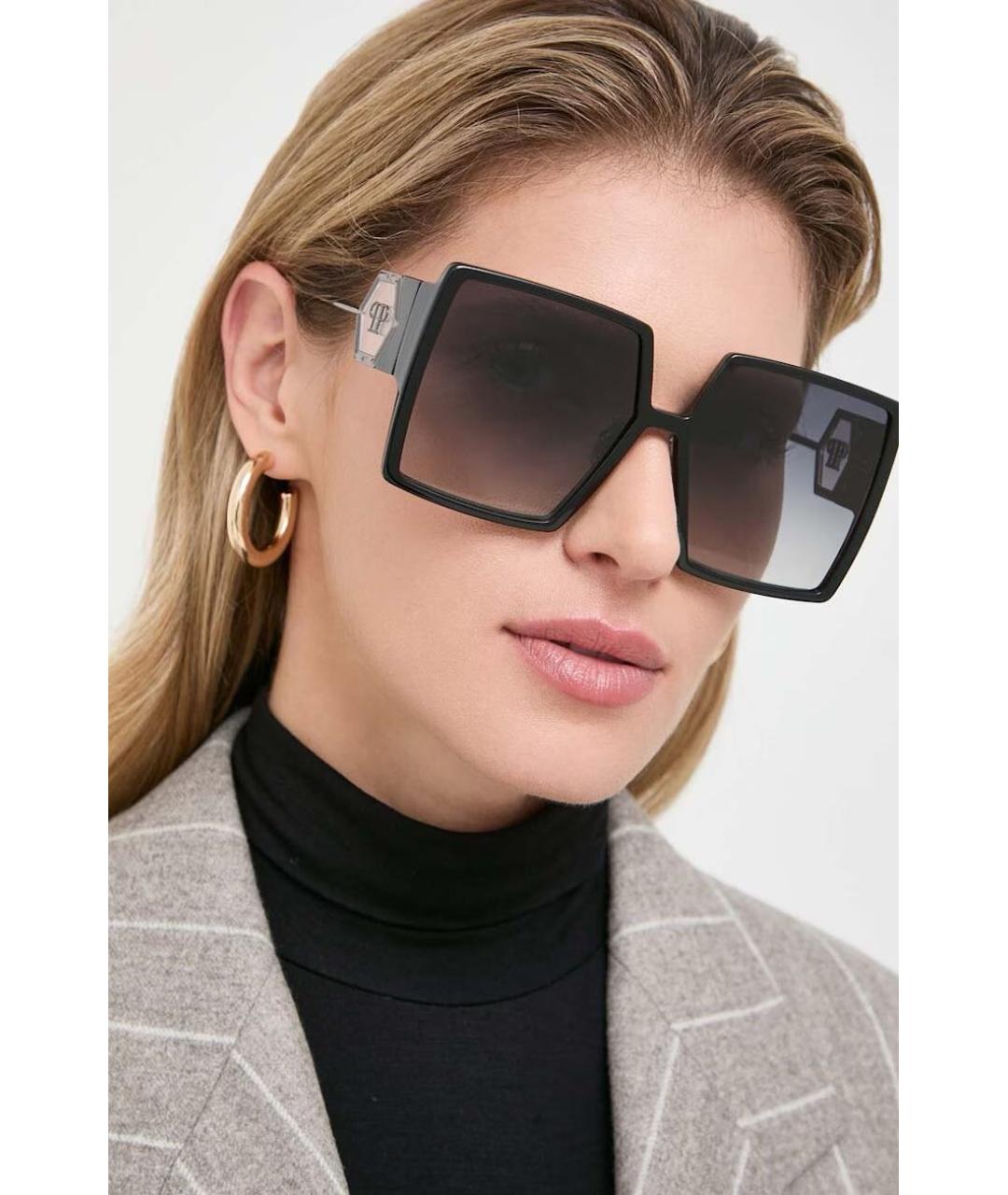 PHILIPP PLEIN Черные пластиковые солнцезащитные очки, фото 3
