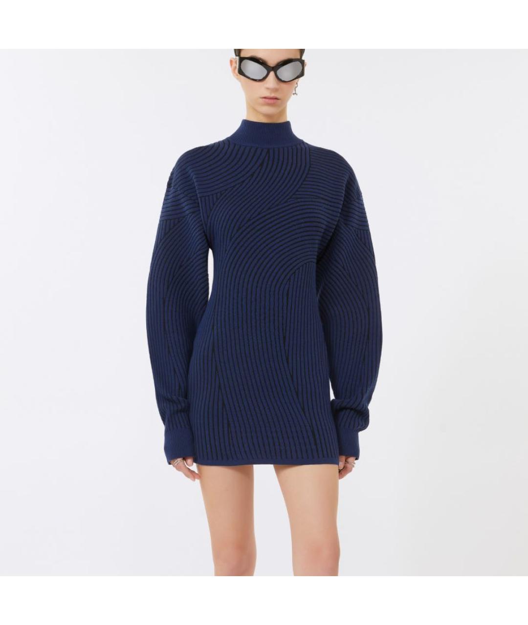 SPORTMAX Темно-синее шерстяное коктейльное платье, фото 3