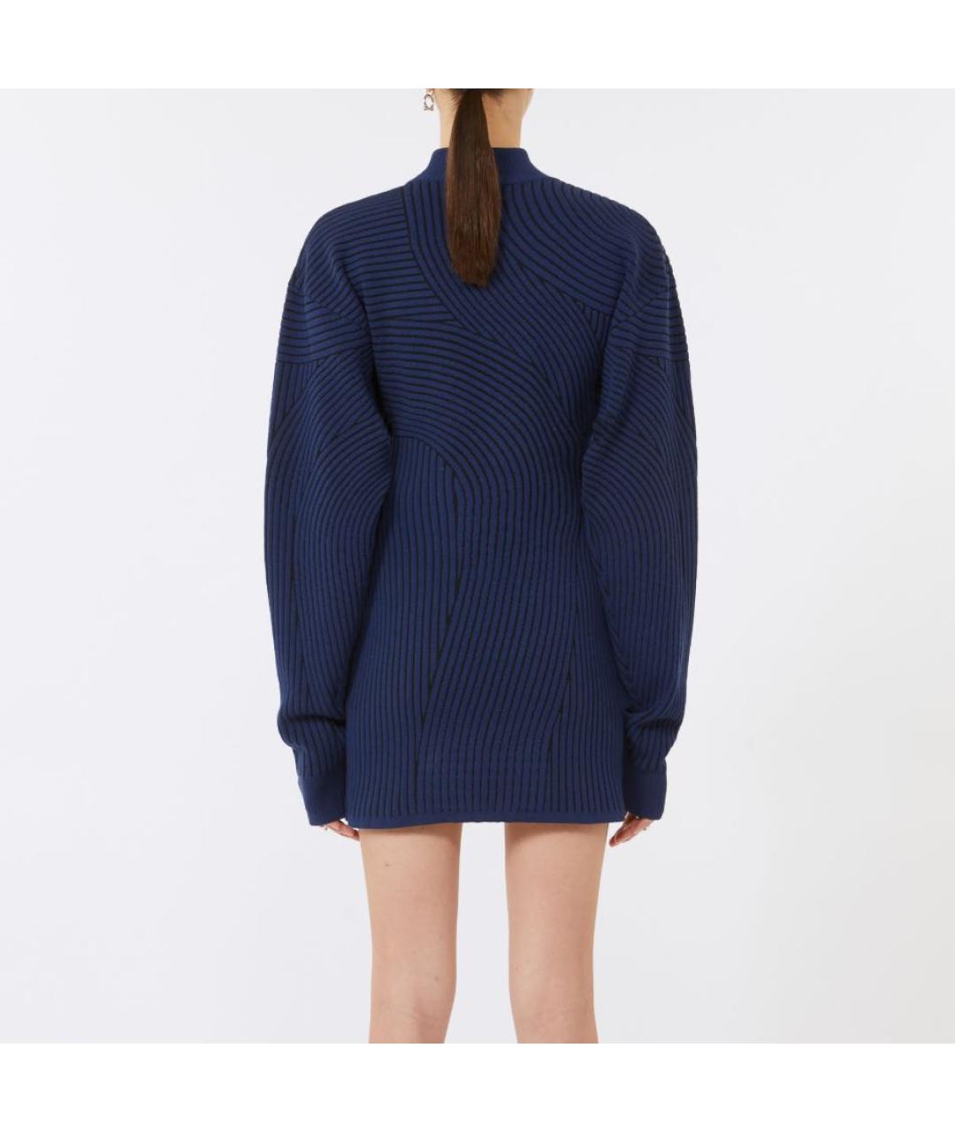 SPORTMAX Темно-синее шерстяное коктейльное платье, фото 2