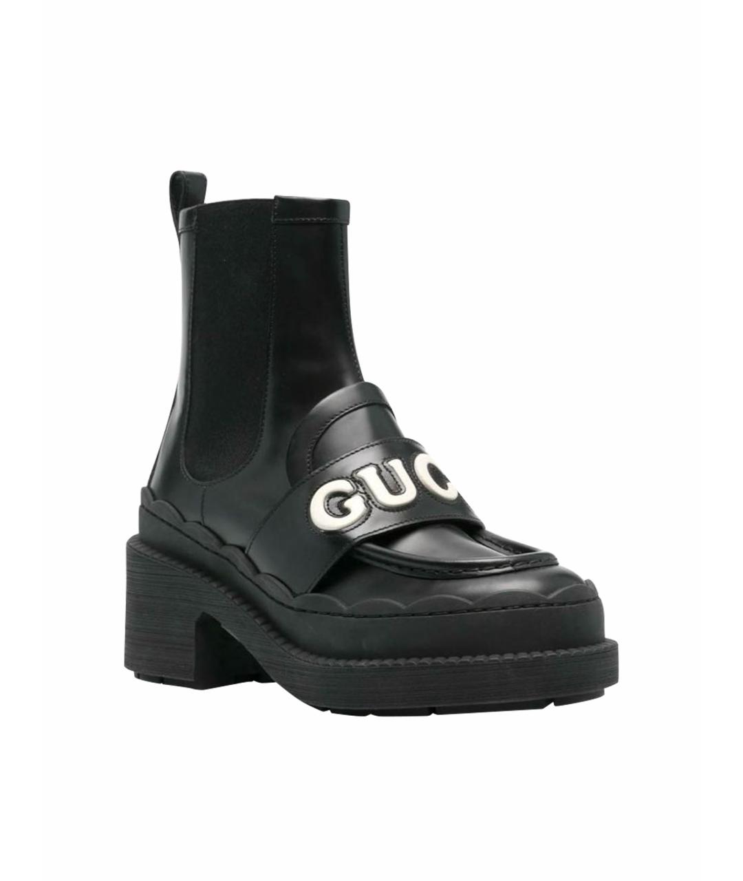 GUCCI Черные кожаные ботинки, фото 1