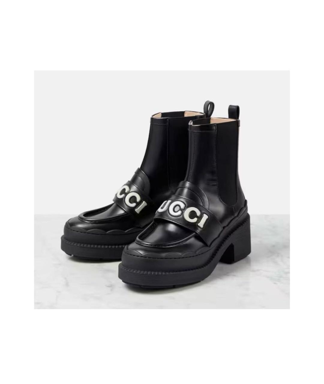 GUCCI Черные кожаные ботинки, фото 2