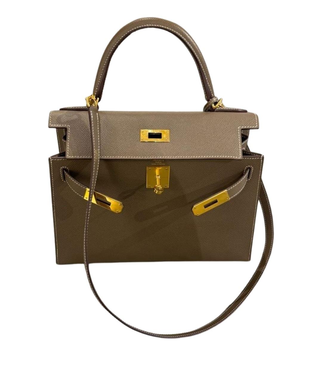 HERMES Бежевая кожаная сумка с короткими ручками, фото 1