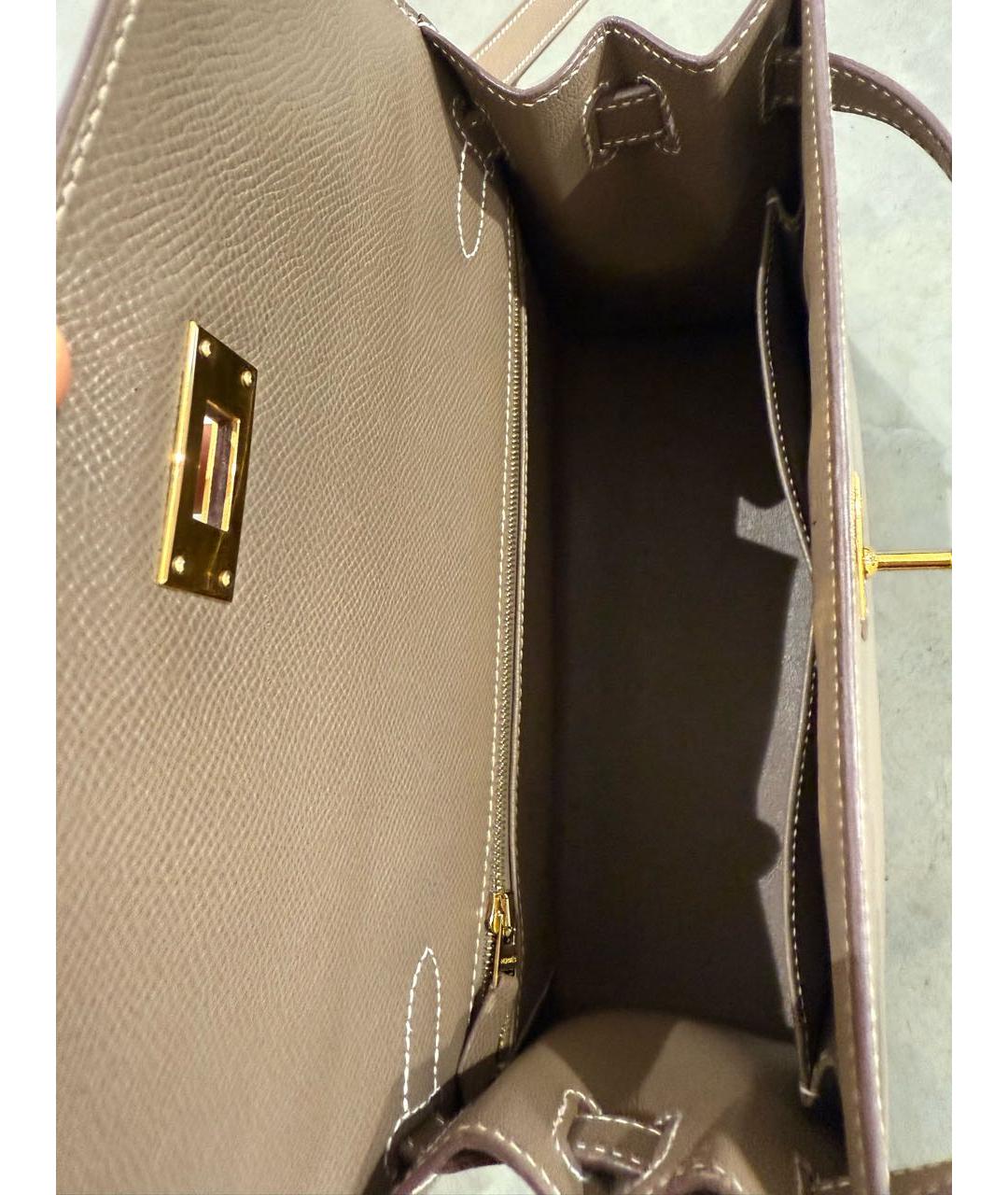 HERMES Бежевая кожаная сумка с короткими ручками, фото 4