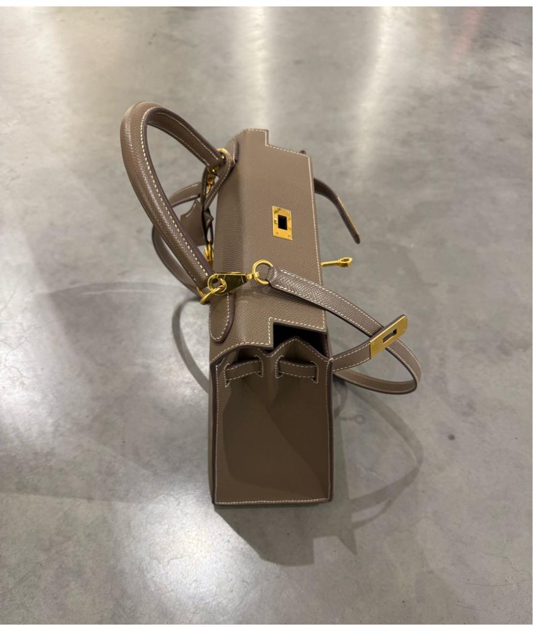 HERMES Бежевая кожаная сумка с короткими ручками, фото 2