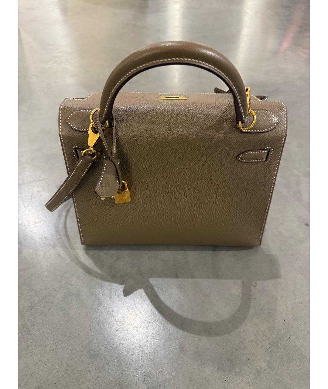 HERMES Бежевая кожаная сумка с короткими ручками, фото 3
