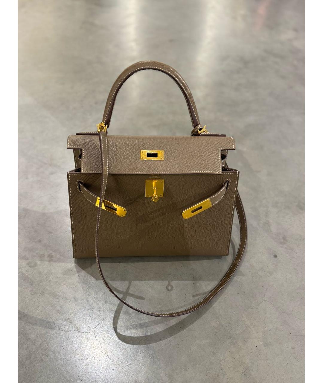 HERMES Бежевая кожаная сумка с короткими ручками, фото 5