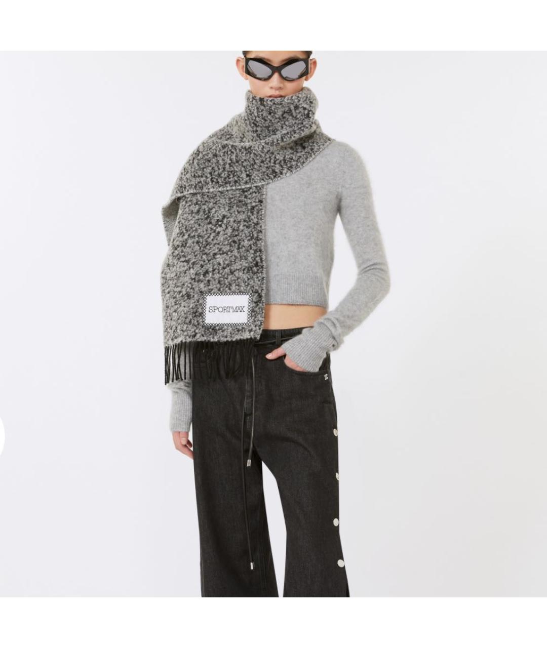 SPORTMAX Серый шерстяной шарф, фото 4