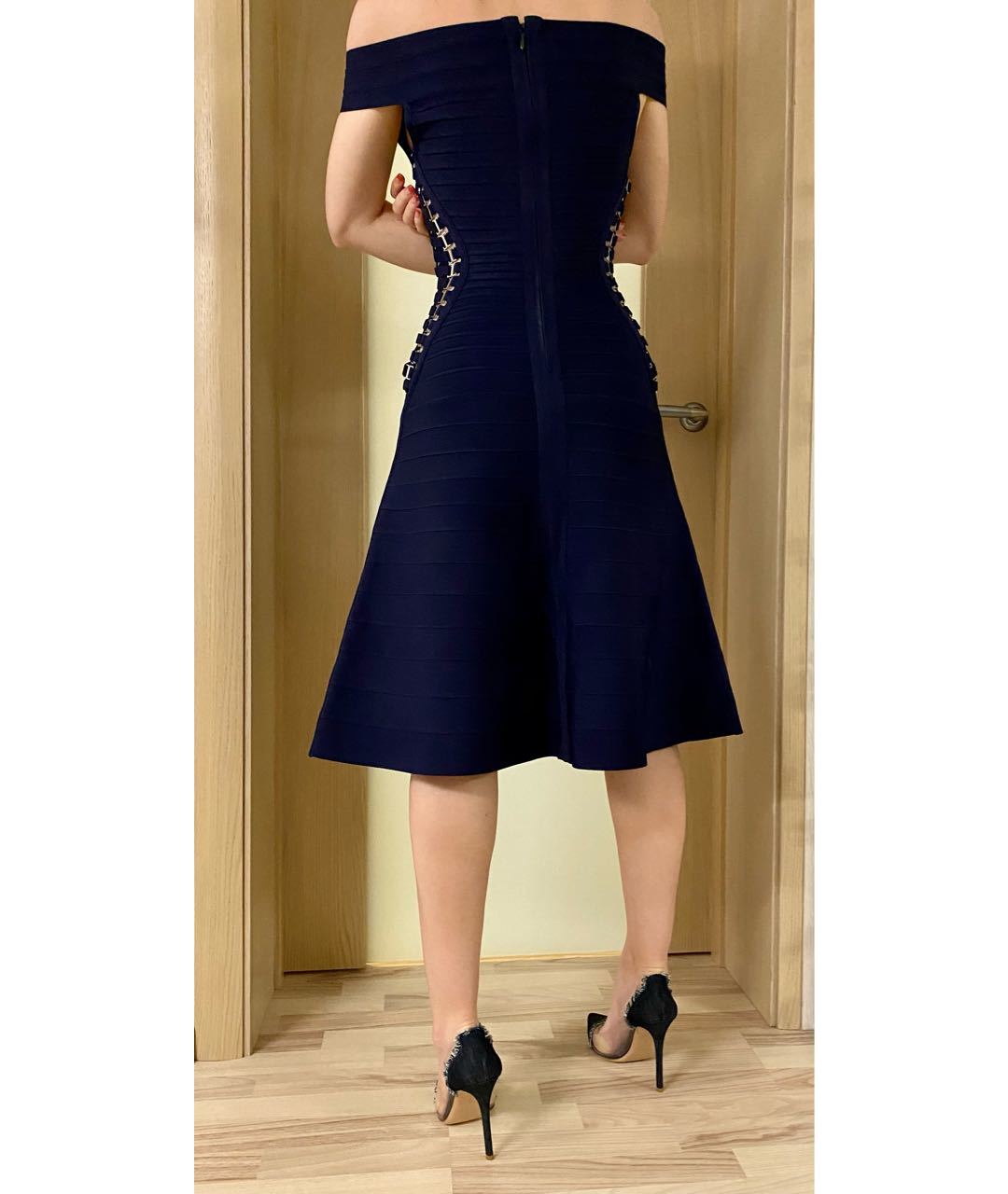 HERVE LEGER Темно-синее вискозное повседневное платье, фото 7