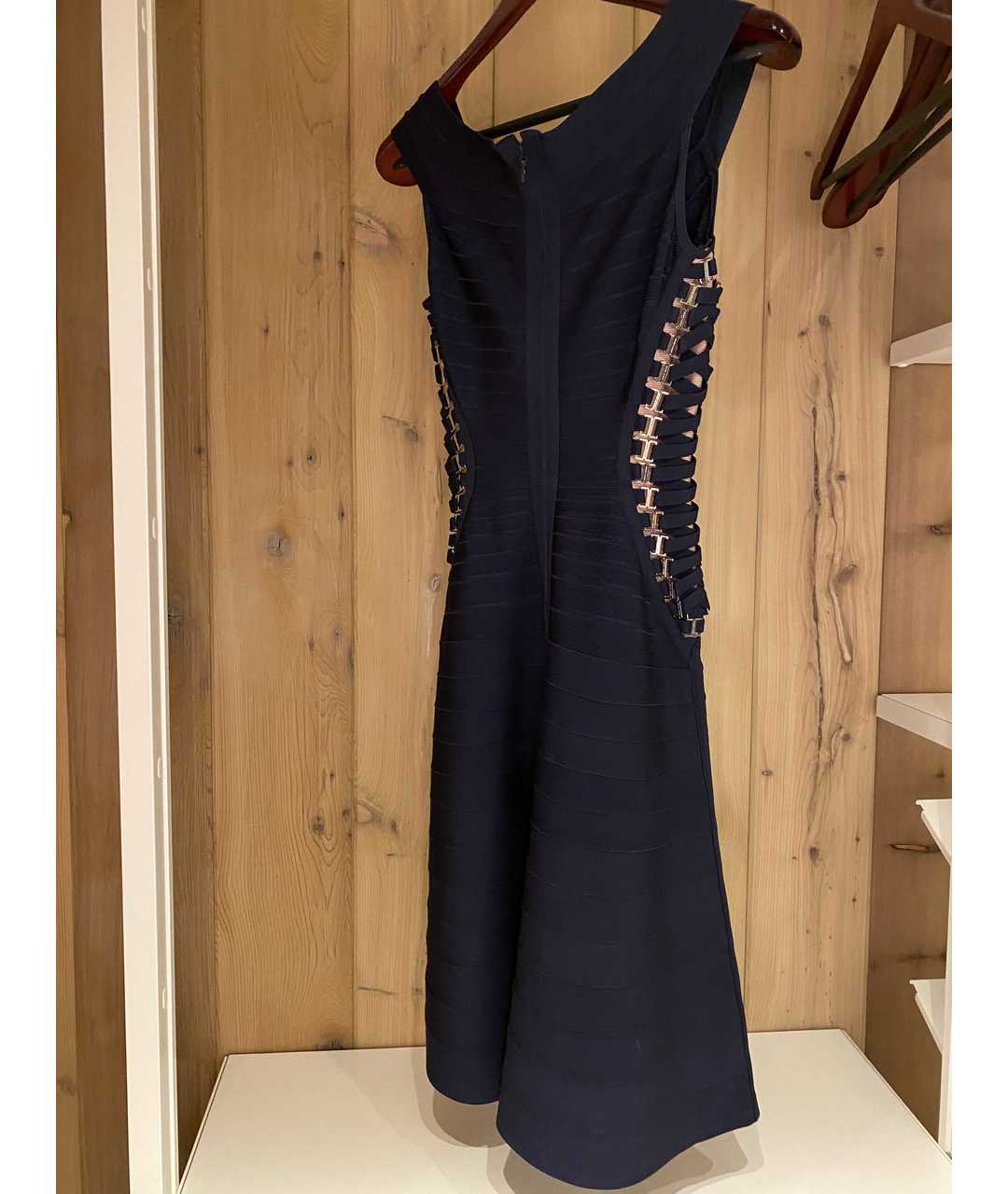HERVE LEGER Темно-синее вискозное повседневное платье, фото 2