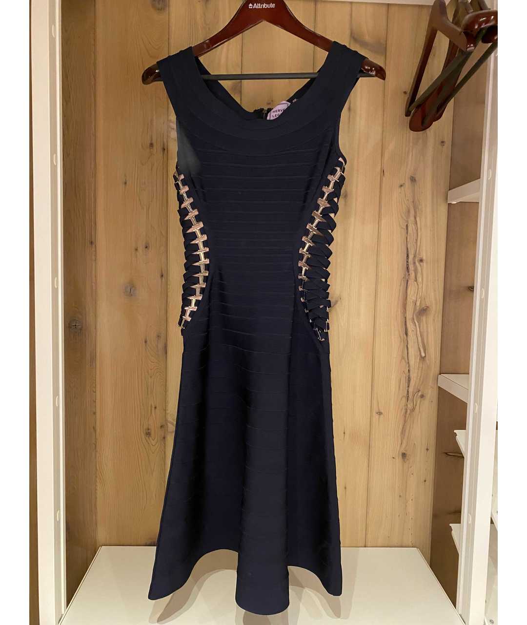 HERVE LEGER Темно-синее вискозное повседневное платье, фото 5