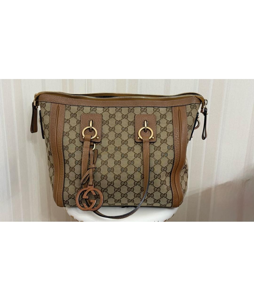 GUCCI Бежевая тканевая сумка тоут, фото 9