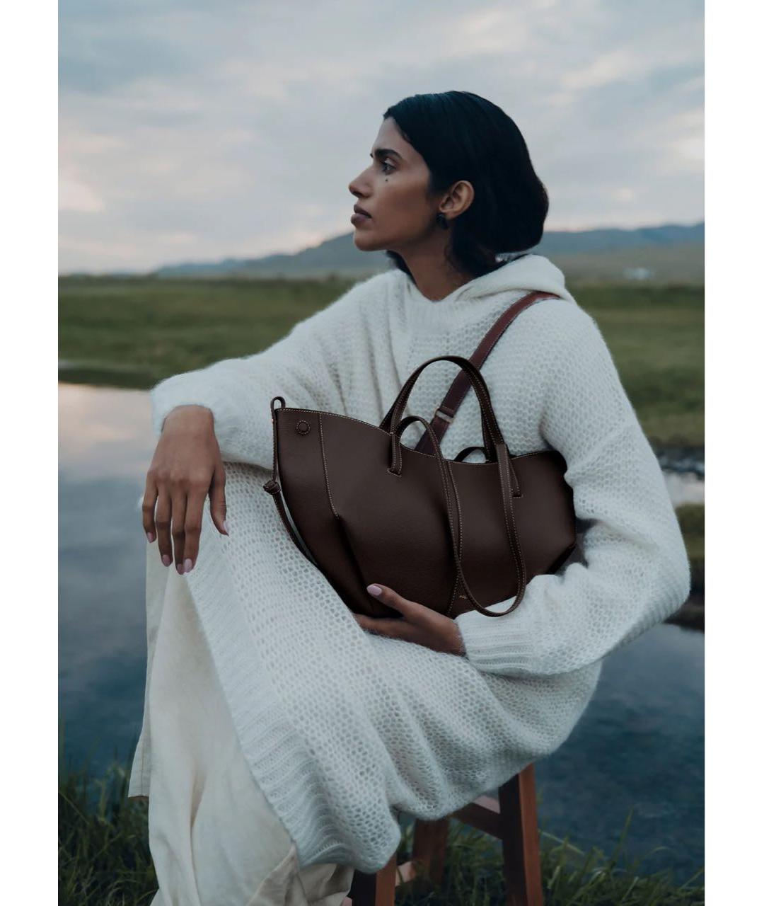 POLENE Коричневая кожаная сумка тоут, фото 3