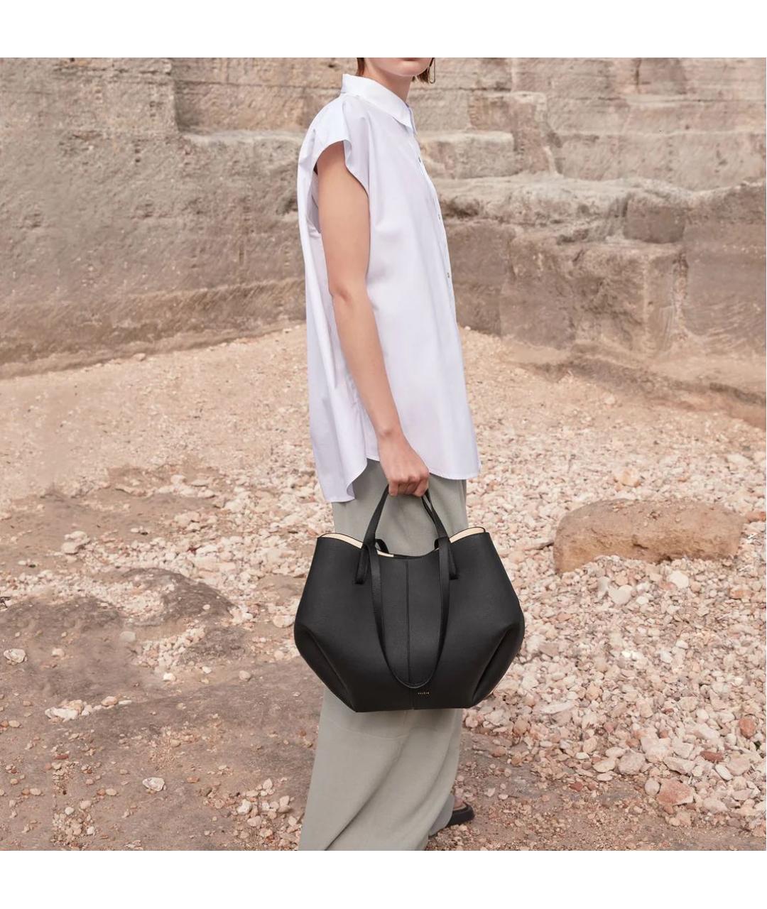 POLENE Черная кожаная сумка тоут, фото 3