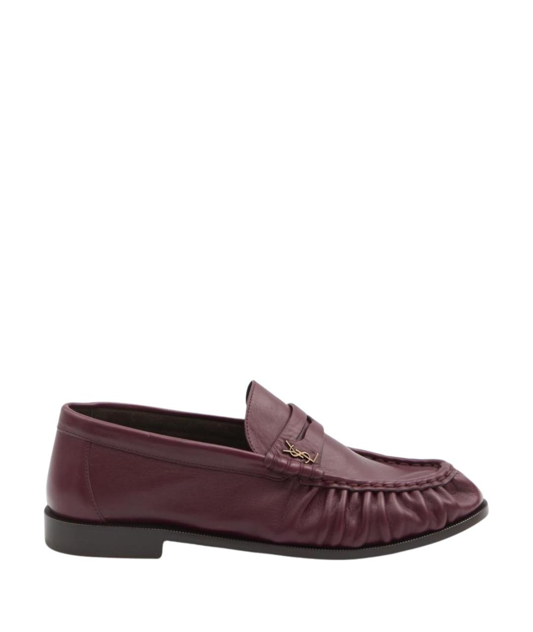 SAINT LAURENT Бордовые кожаные лоферы, фото 1