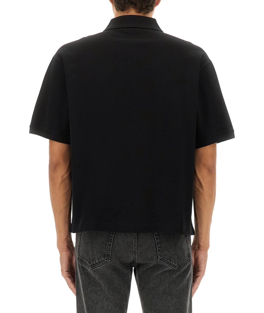 ALEXANDER MCQUEEN Черное хлопковое поло с коротким рукавом, фото 3