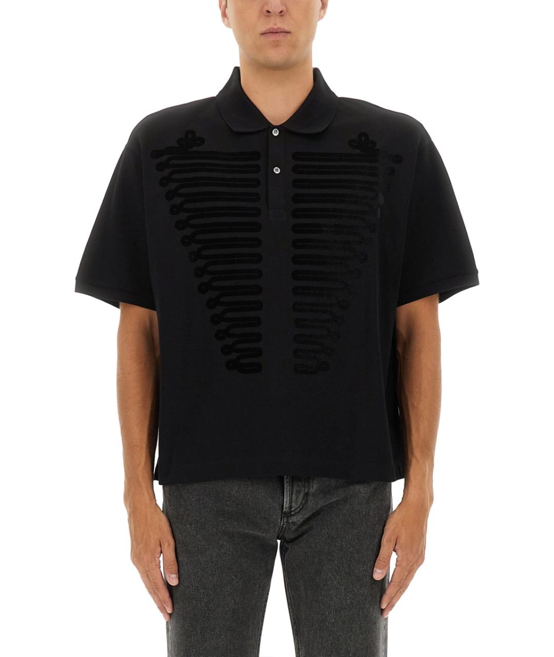 ALEXANDER MCQUEEN Черное хлопковое поло с коротким рукавом, фото 5